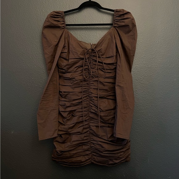 ZARA Woman Studio Brown Ruched Dress - Picture 4 of 7